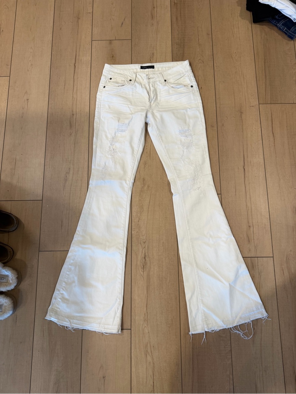 White Distressed Flare Jeans - High-Rise Wide Leg